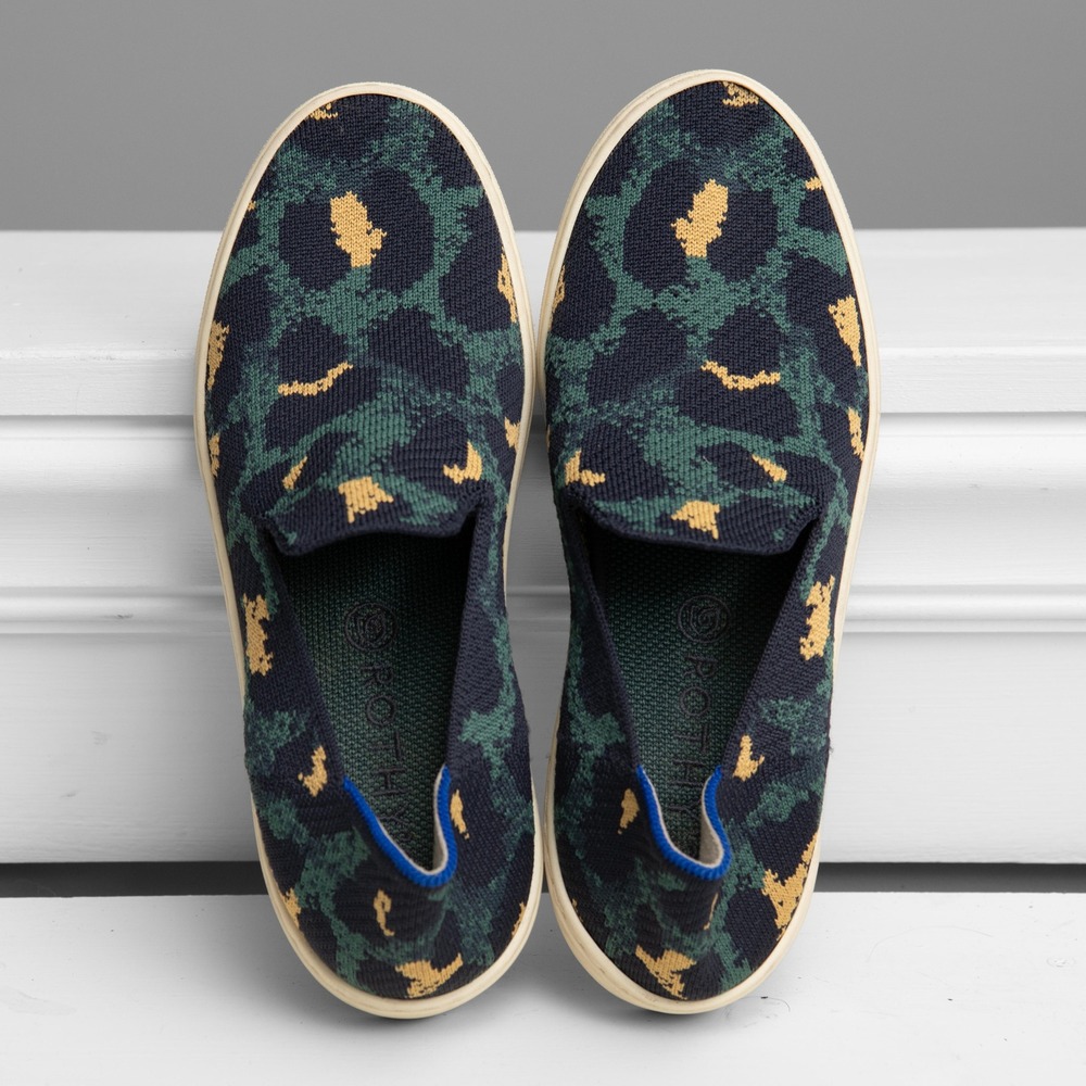 Rothys Sz 7.5 The Sneaker Leopard Print‎ Knit Slip On Shoes Athleisure